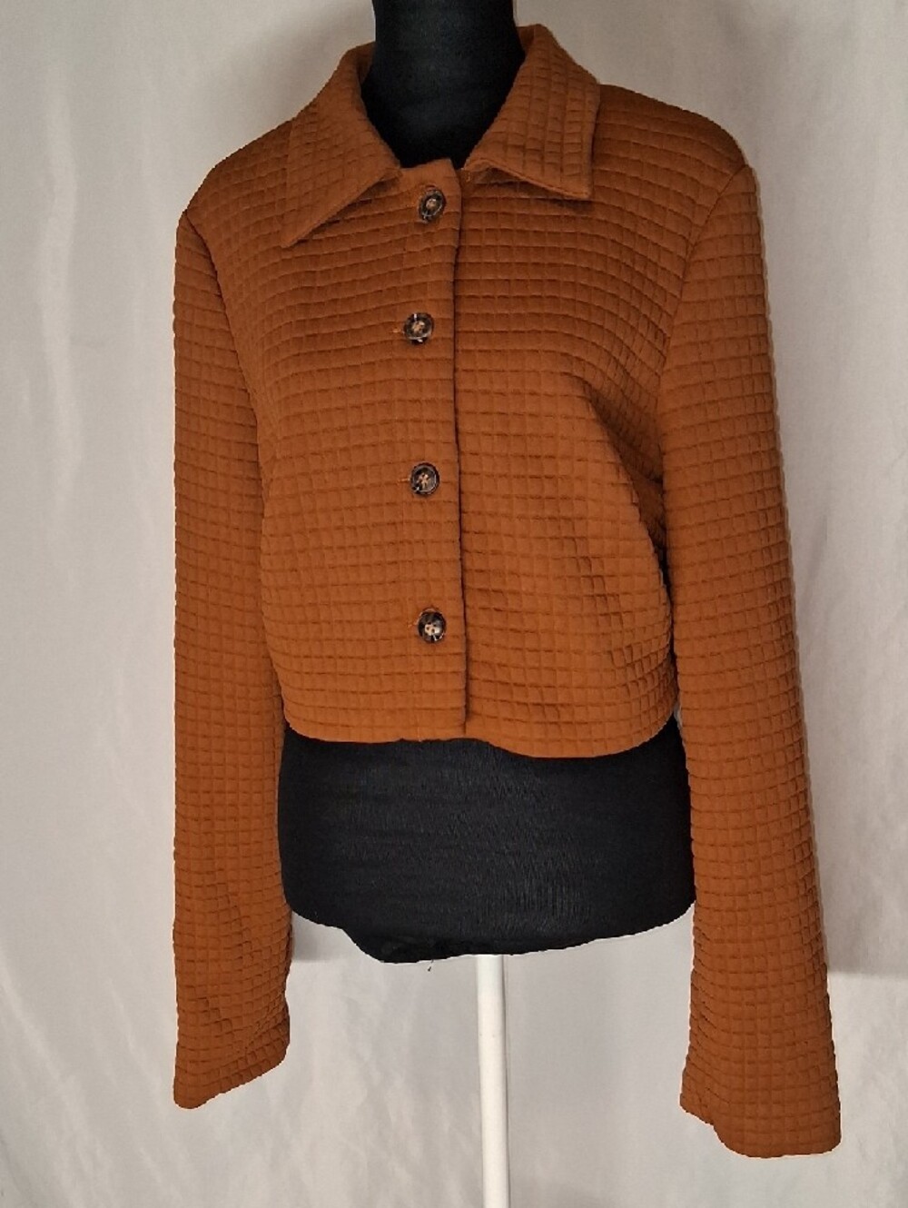 SHEIN SXY Golden Brown Cropped Quilted Button-Front Jacket